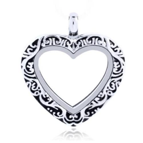 Floating Living Locket, Ornate Heart Zinc Alloy Pendant, 30mm UK